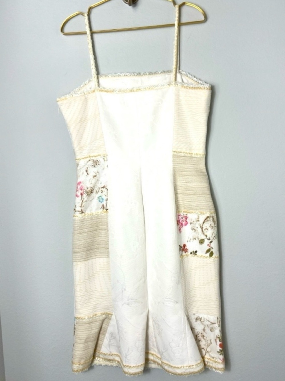 Alberto Makali Patchwork Floral Jacquard Dress Sequin Lace Trim Romantic Sz 12 - Picture 14 of 16